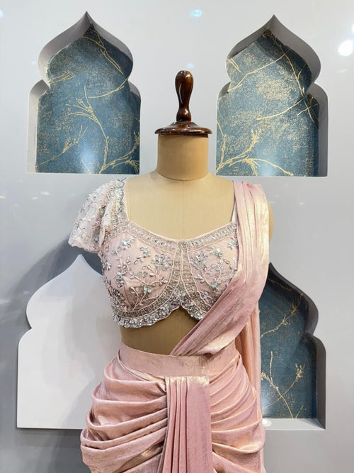 "BLUSH VELVET DRAPE SAREE" image 1