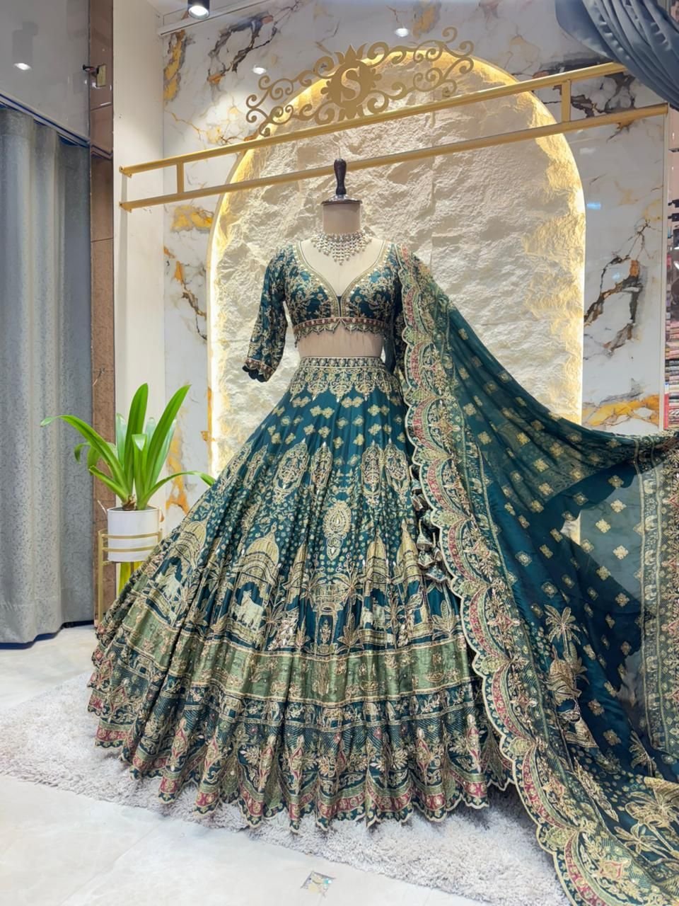 "REGAL TEA GREEN LEHENGA" image 0
