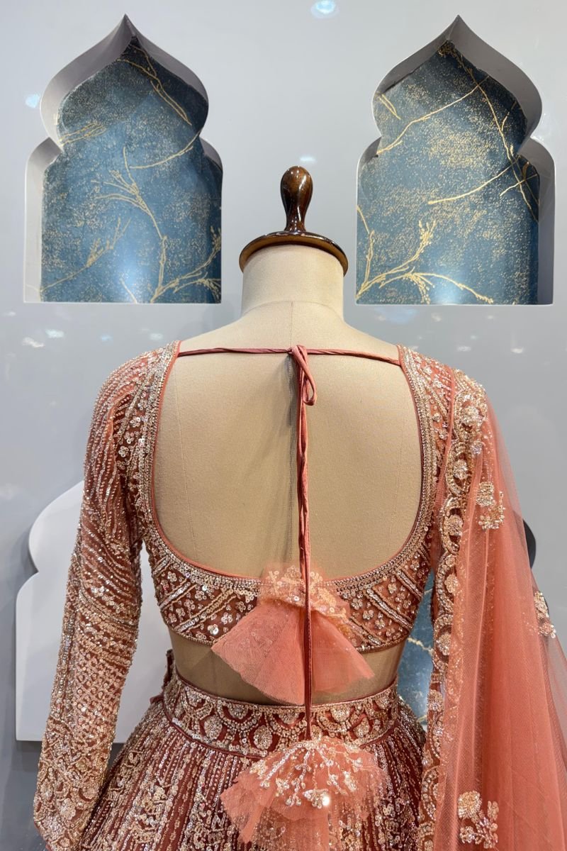 "BLUSH ROSE GOLD HEAVILY EMBROIDERED LEHENGA" image 5