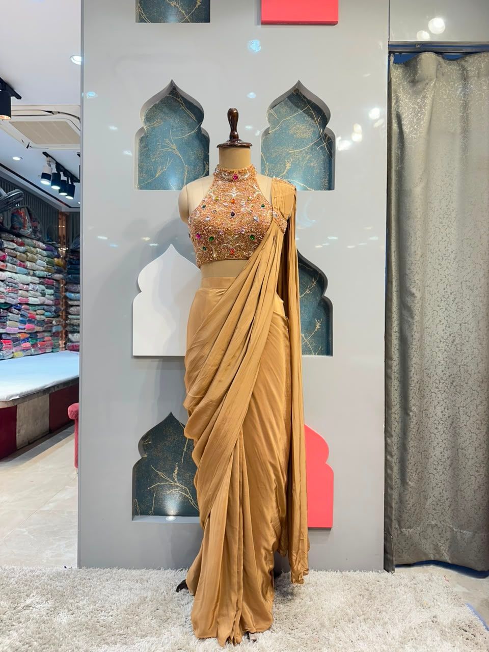 "CHAMPAGNE NOOR DRAPE SAREE"