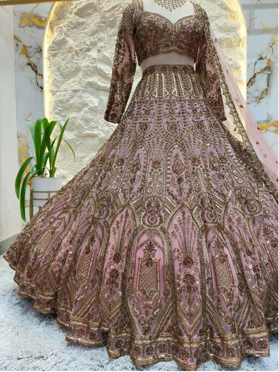 "BLUSH PINK AND ANTIQUE GOLD ROYAL LEHENGA"
