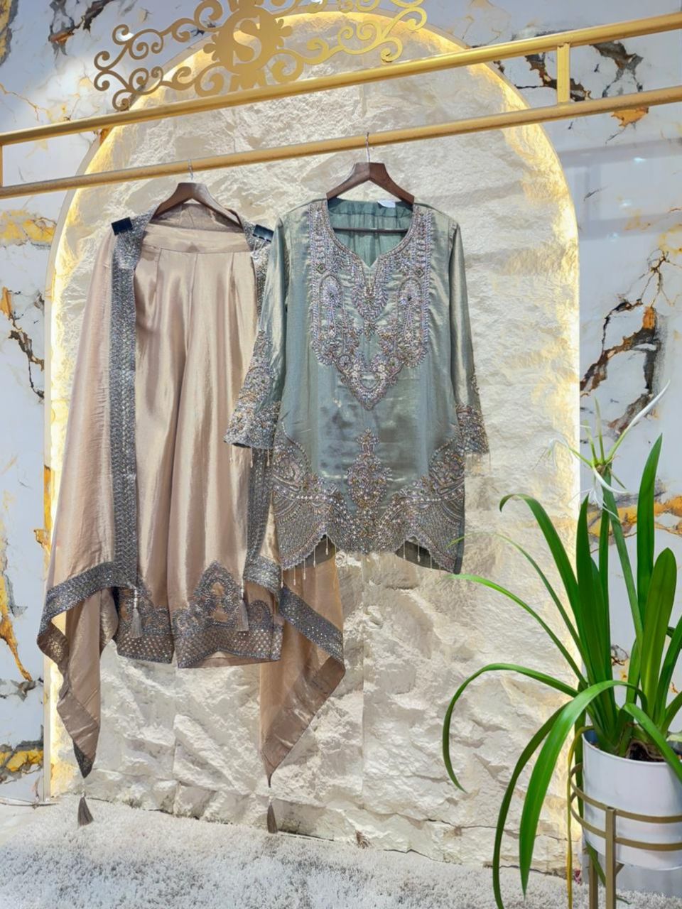 "SAGE ELEGANCE HAND EMBROIDERED SUIT"