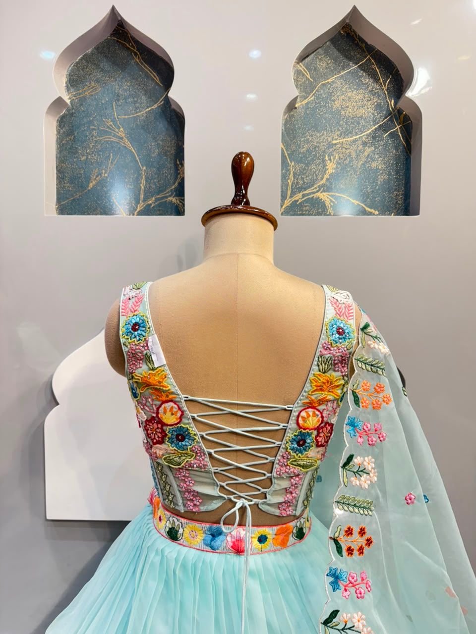 "CELESTIAL BLOOM AQUA LEHENGA"
