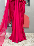 "RUBY RED EMBROIDERED INDO WESTERN"