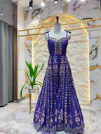 "ROYAL BLUE FLORAL EMBELLISHED INDO-WESTERN"