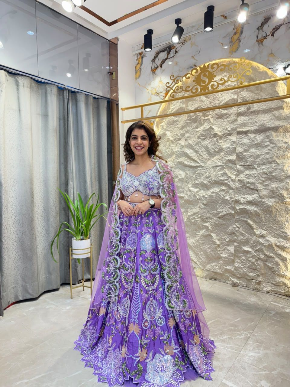 "ROYAL LAVENDER FLORAL EMBROIDERED LEHENGA"