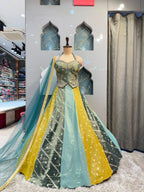 "EMERALD MIST EMBROIDERED PANELLED LEHENGA"