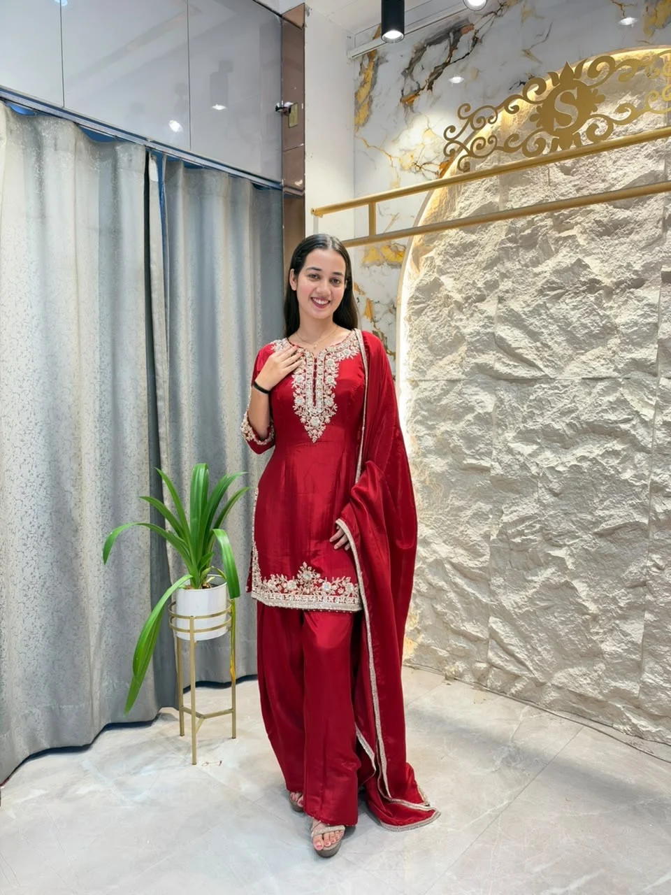 "ROYAL MAROON EMBROIDERED SUIT"