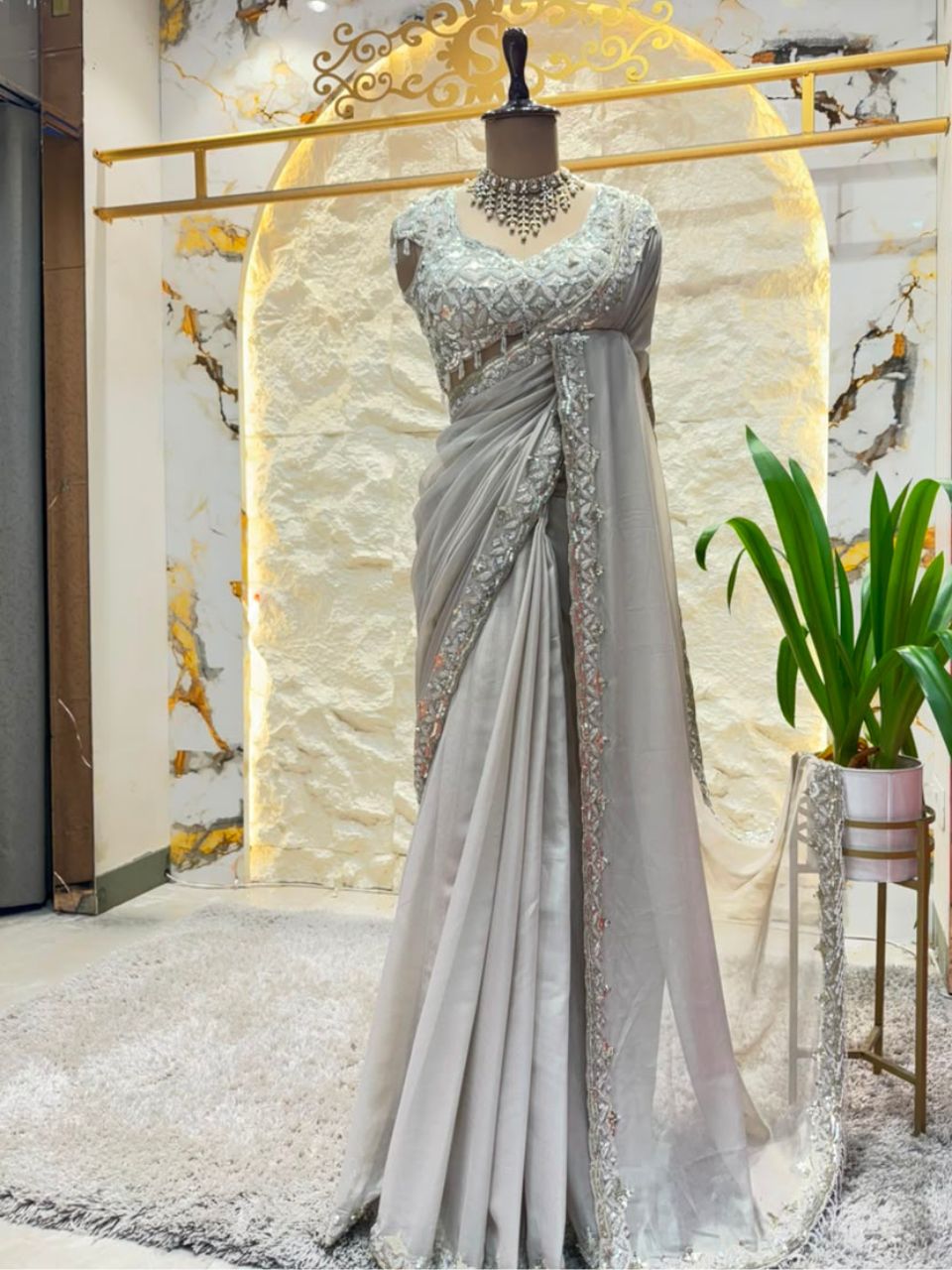 "SILVER MIST EMBELLISHED SAREE"