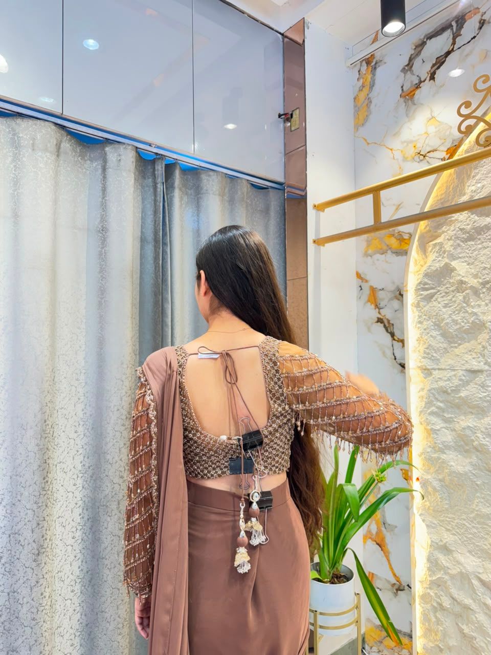 "MOCHA GLAM DRAPE SAREE"