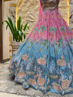 "ROSY BLUE OMBRE EMBROIDERED LEHENGA"