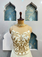 "PEARL WHITE CORSET STYLE INDO-WESTERN"