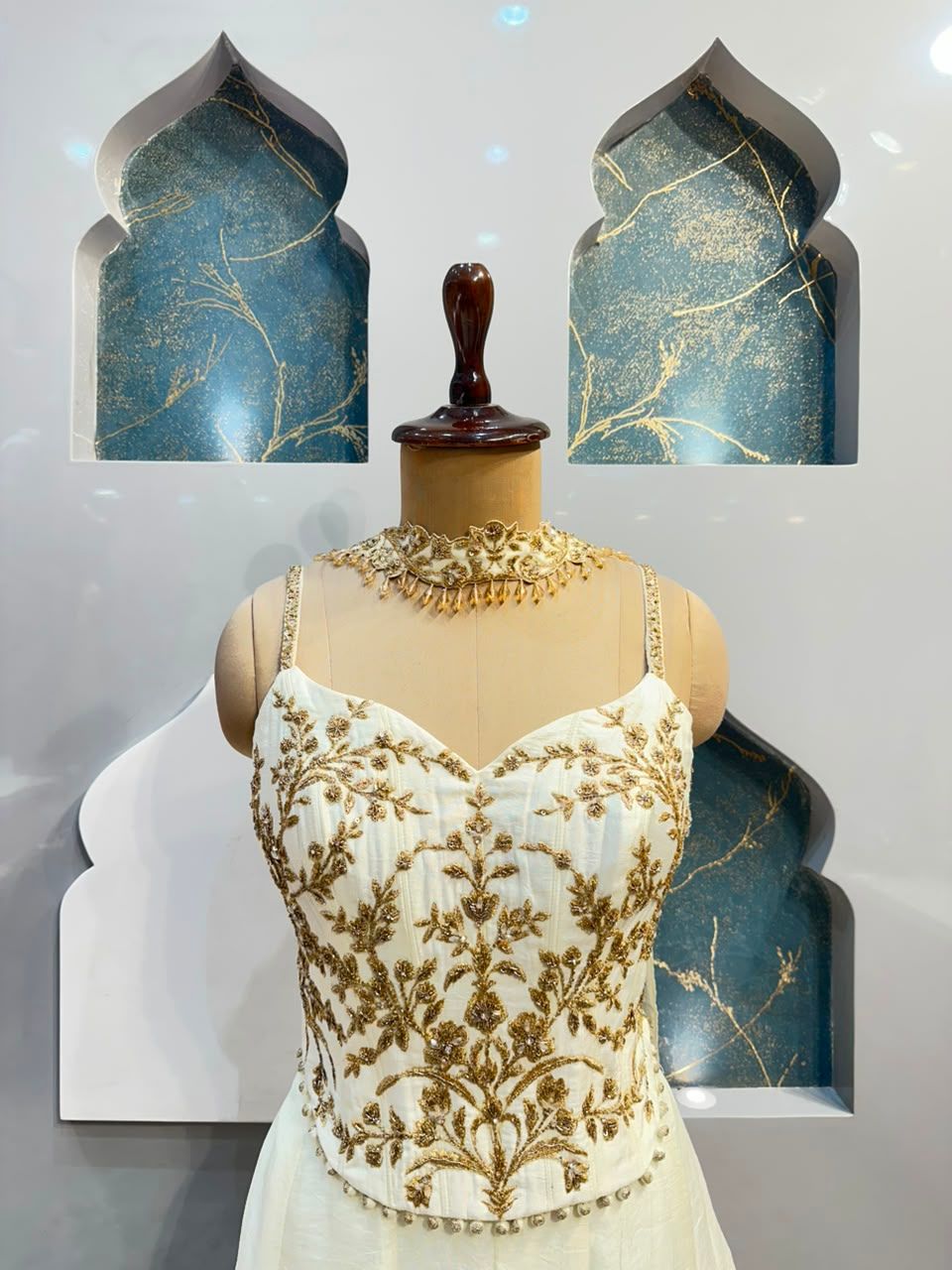 "PEARL WHITE CORSET STYLE INDO-WESTERN"