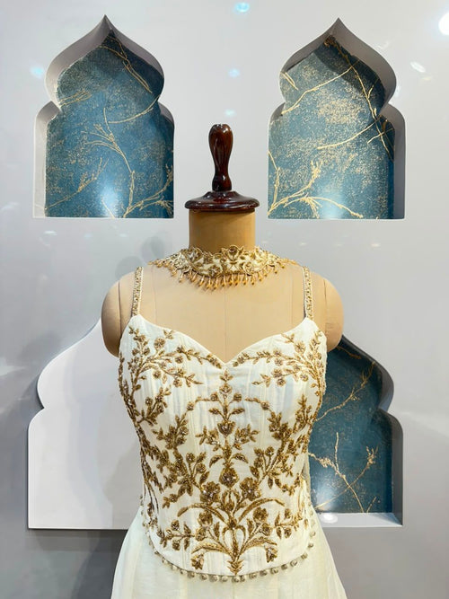 "PEARL WHITE CORSET STYLE INDO-WESTERN"