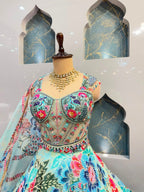 "AQUA FLORAL SYMPHONY LEHENGA"