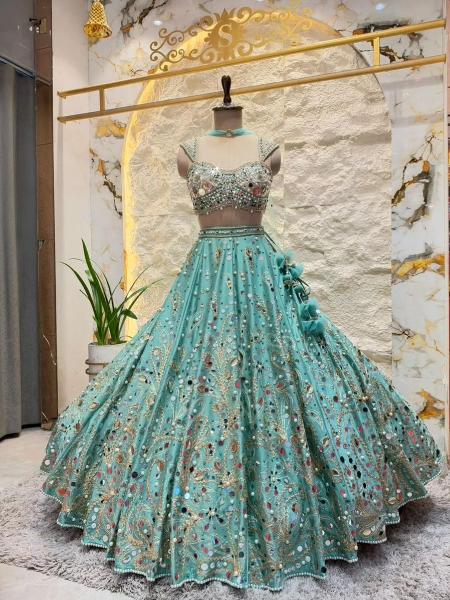 "TURQUOISE BLOOM EMBELLISHED LEHENGA"