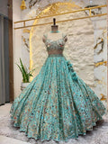 "TURQUOISE BLOOM EMBELLISHED LEHENGA"