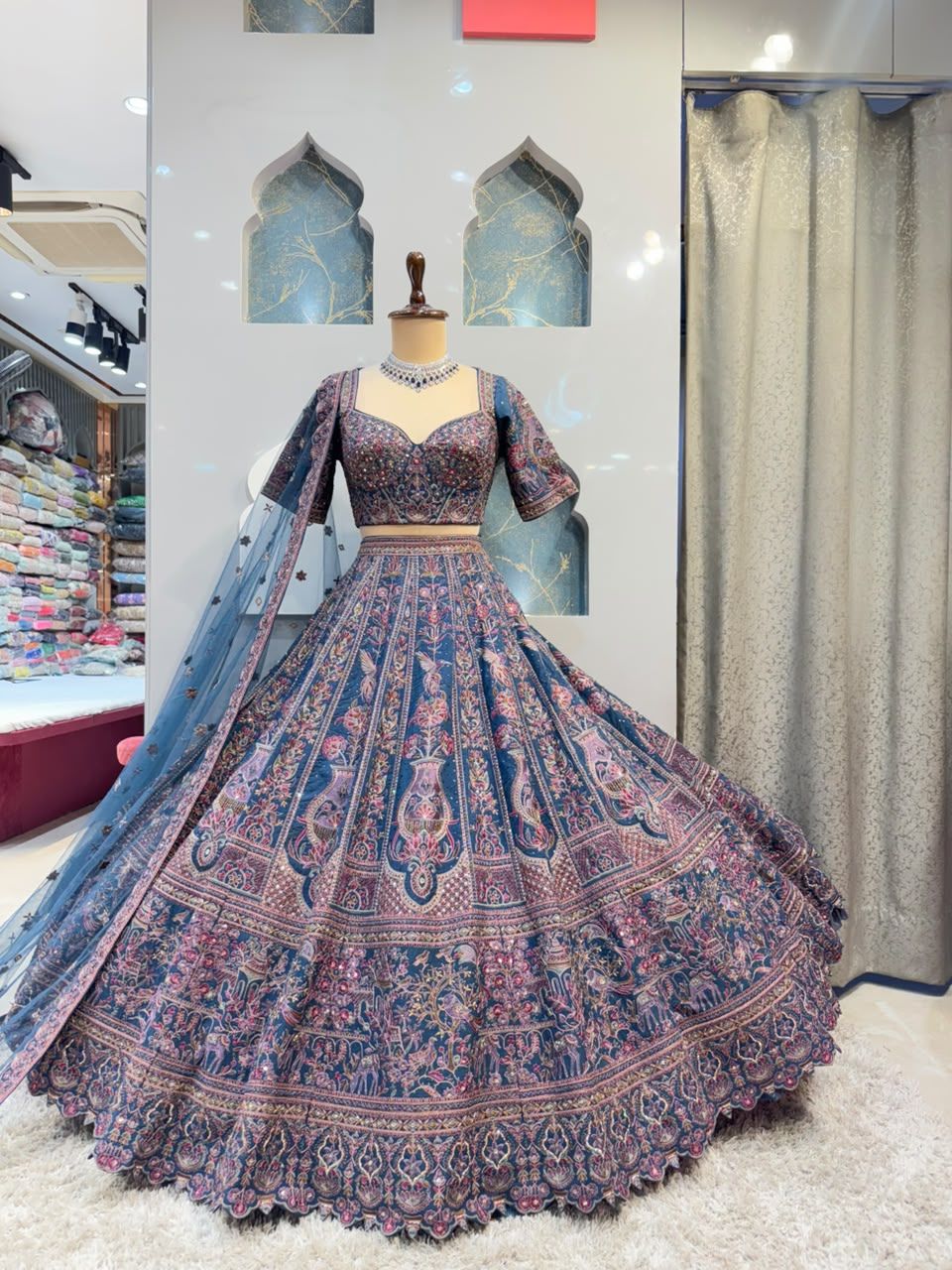 "MIDNIGHT BLUE REGAL FLORAL EMBROIDERED LEHENGA"