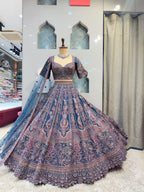 "MIDNIGHT BLUE REGAL FLORAL EMBROIDERED LEHENGA"
