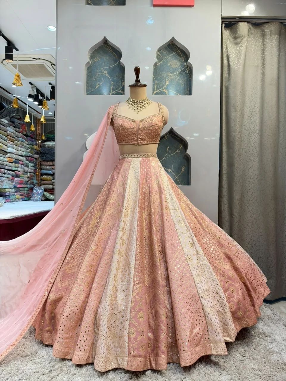 "BLUSH PEACH FLORAL EMBROIDERED LEHENGA"