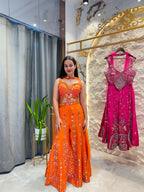 "SUNSET ORANGE MIRROR WORK INDO-WESTERN"