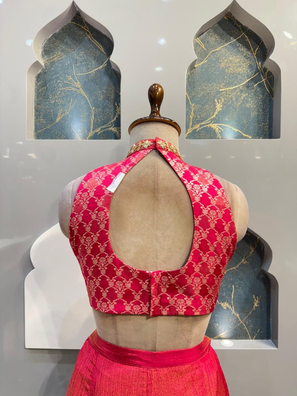 "HOT PINK BROCADE HALTER INDO-WESTERN"