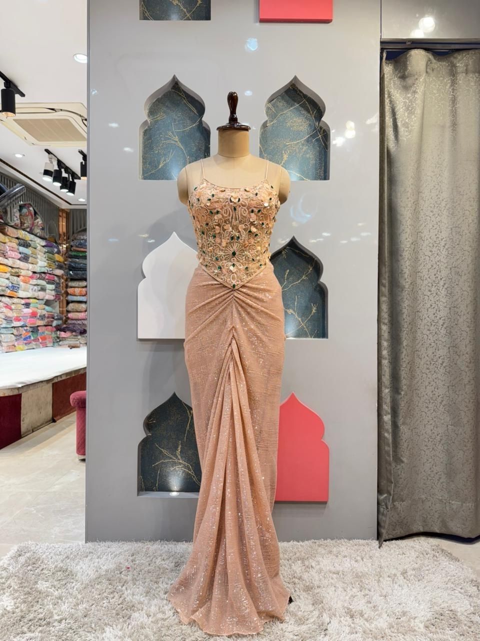 "CHAMPAGNE CRYSTAL DRAPED INDO-WESTERN"