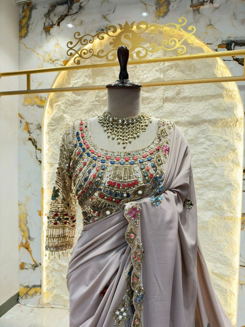 "ELEGANT MAUVE EMBROIDERED SAREE"