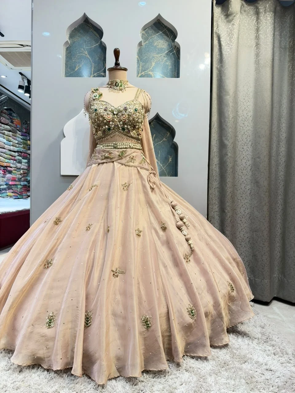 "BLUSH PINK EMERALD EMBELLISHED LEHENGA"
