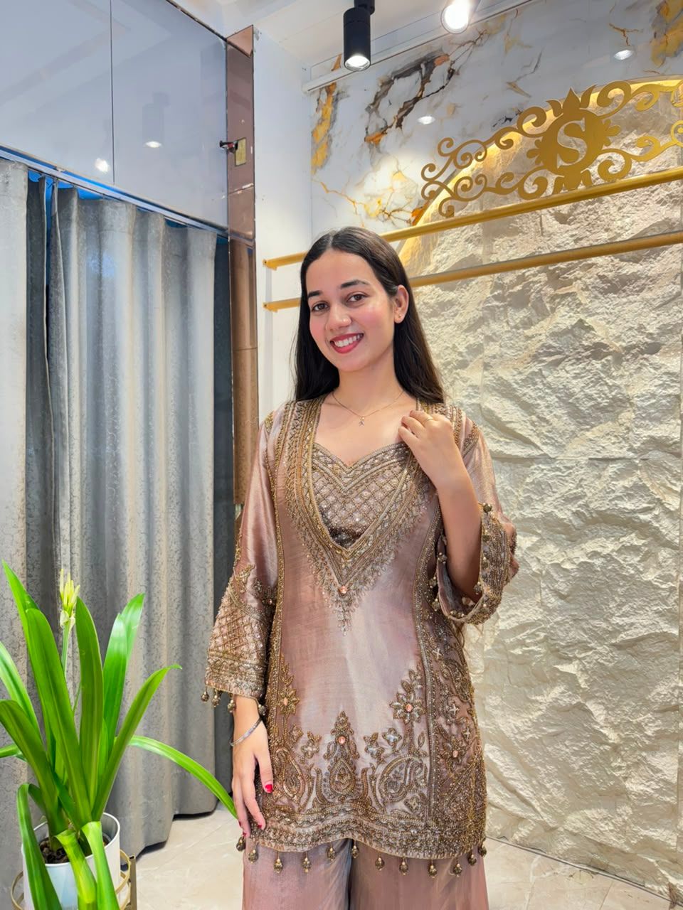 "DUSTY MAUVE AND GOLD EMBROIDERED SHARARA"