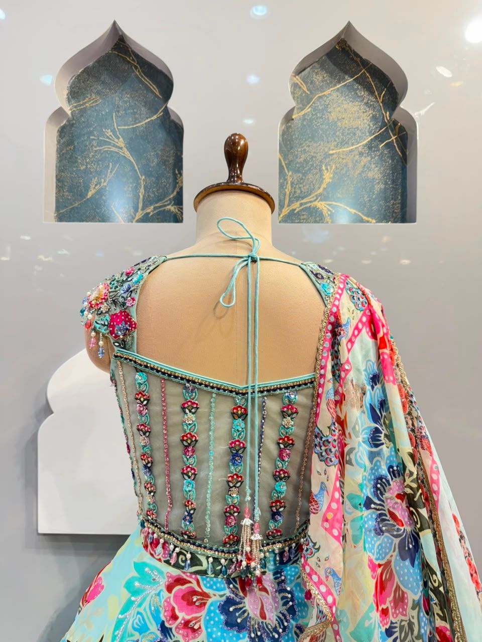 "AQUA FLORAL SYMPHONY LEHENGA"