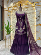 "ROYAL PLUM EMBROIDERED SHARARA"