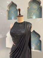 "MIDNIGHT BLACK SWQUIN DRAPE SAREE"