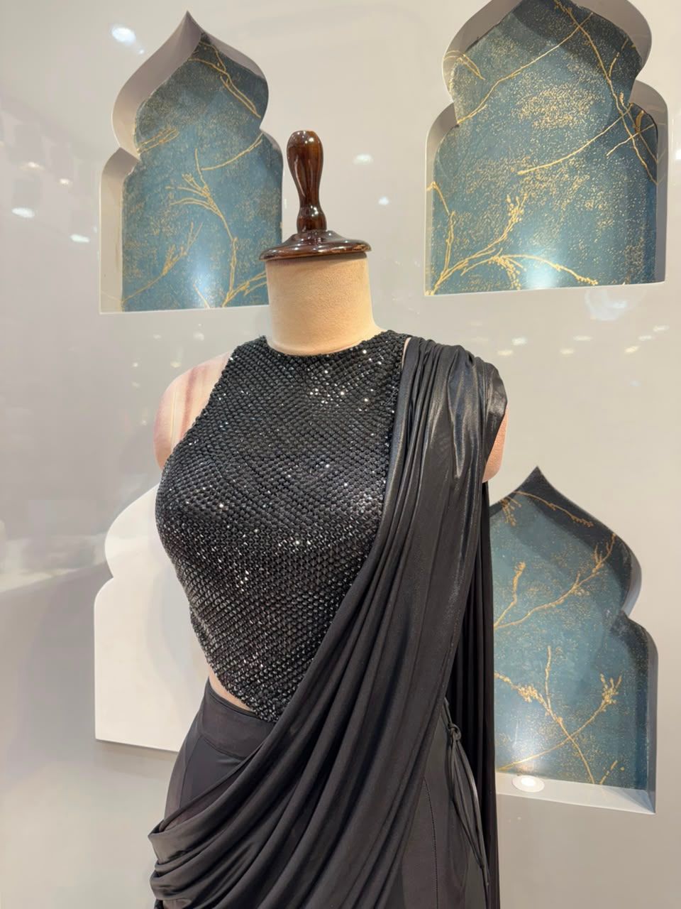 "MIDNIGHT BLACK SWQUIN DRAPE SAREE"