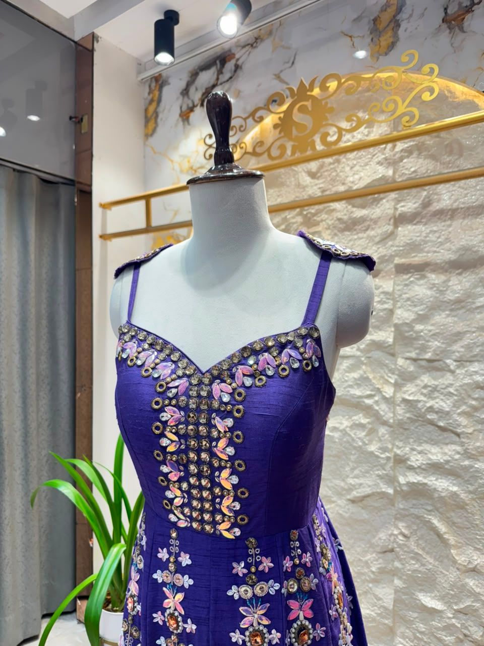 "ROYAL BLUE FLORAL EMBELLISHED INDO-WESTERN"