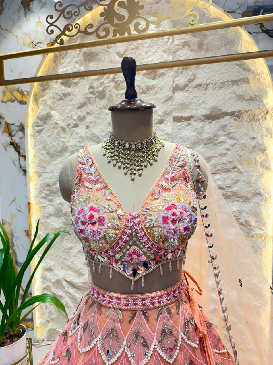"BLUSH ROYALE MIRRORWORK LEHENGA"
