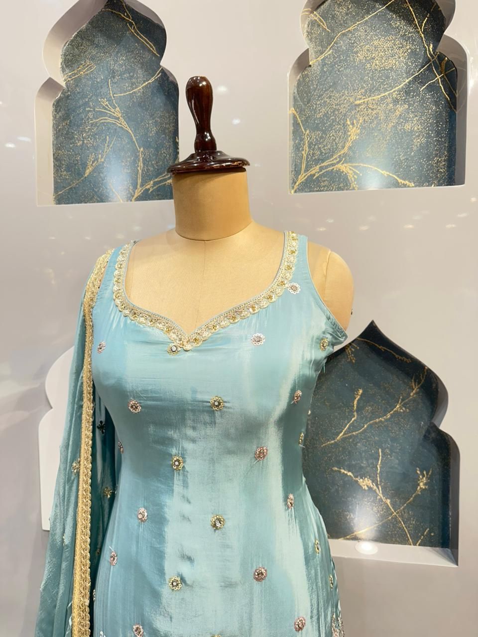 "SKY BLUE ZARI ELEGANCE SHARARA"