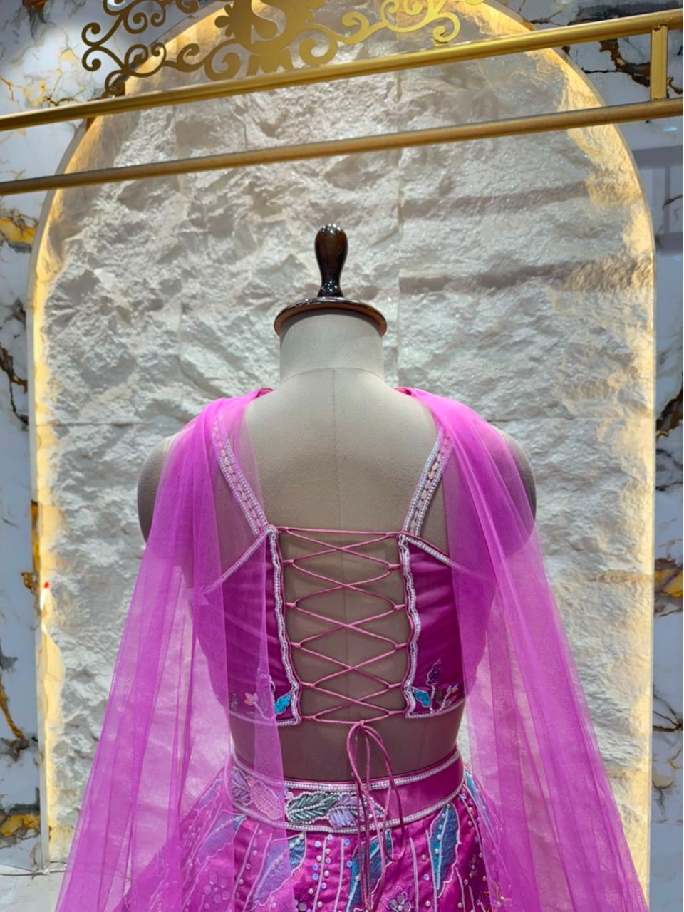 "ROSY BLUE OMBRE EMBROIDERED LEHENGA"