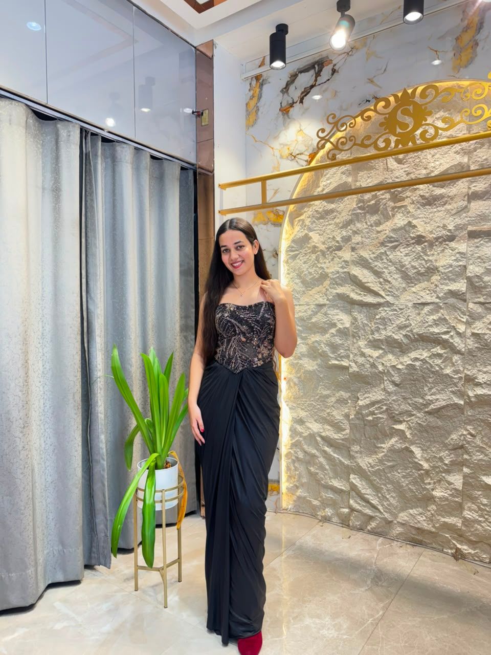 "NOIR SEQUINED DRAPE INDO WESTERN"