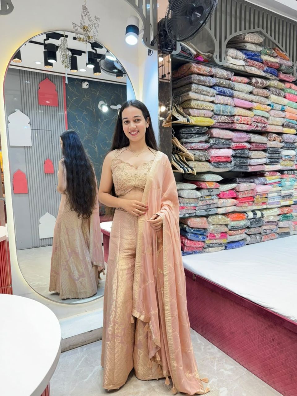 "PEACH BLUSH EMBROIDERED INDO-WESTERN"