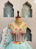 "CELESTIAL BLOOM AQUA LEHENGA"