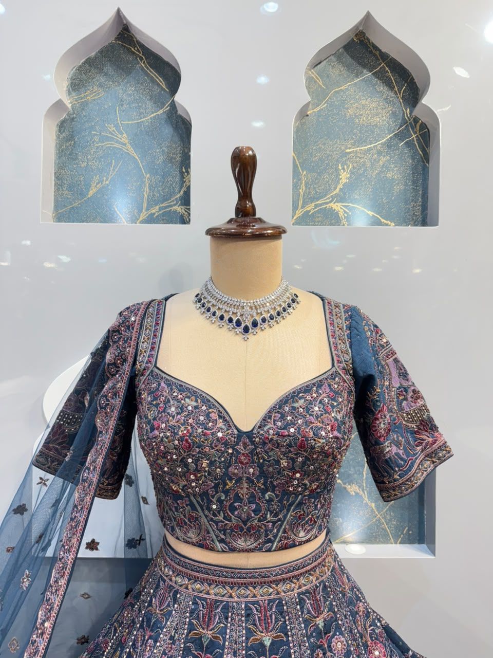 "MIDNIGHT BLUE REGAL FLORAL EMBROIDERED LEHENGA"