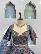 "MIDNIGHT BLUE REGAL FLORAL EMBROIDERED LEHENGA"