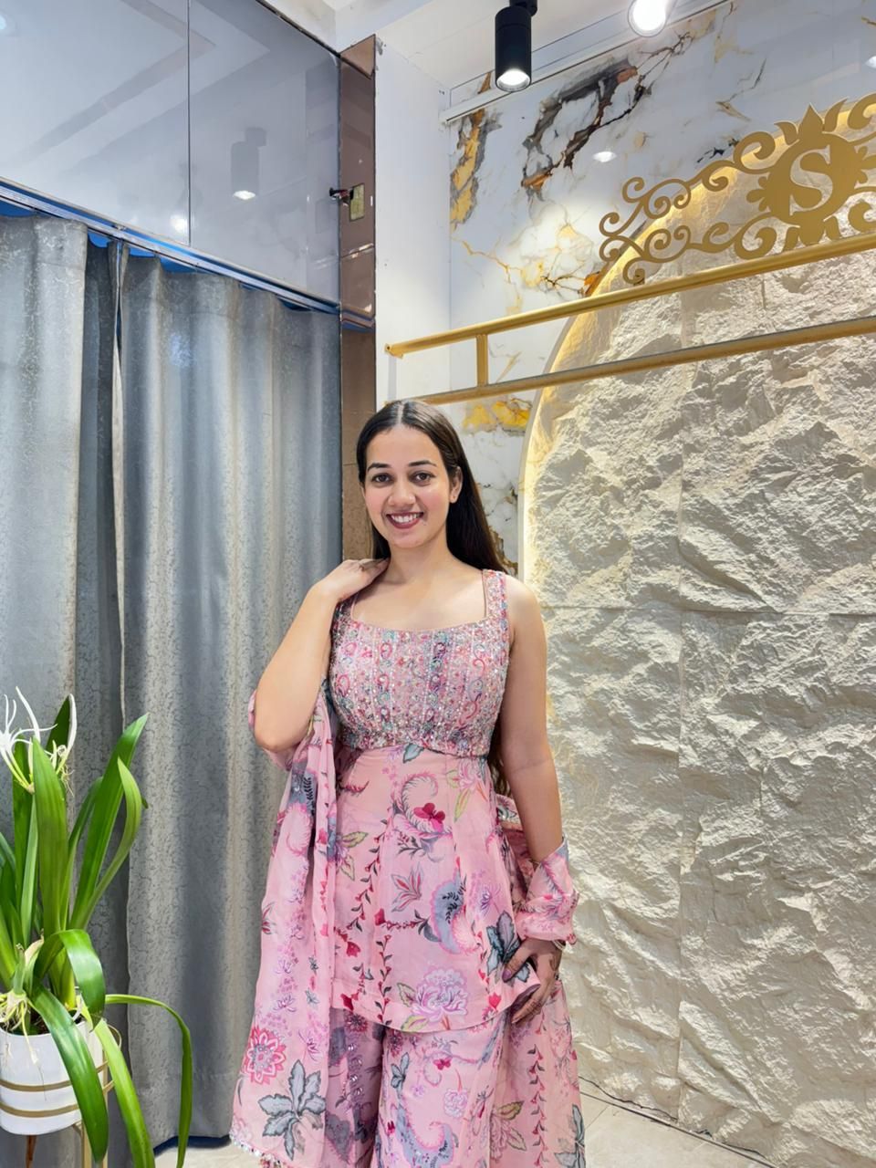"BLUSH BLOOM PRINTED SHARARA INDO-WESTERN"