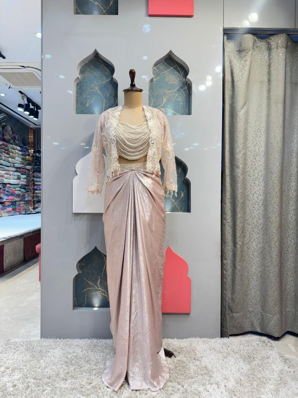 "BLUSH PEARL DRAPE INDO-WESTERN"