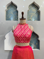 "HOT PINK BROCADE HALTER INDO-WESTERN"