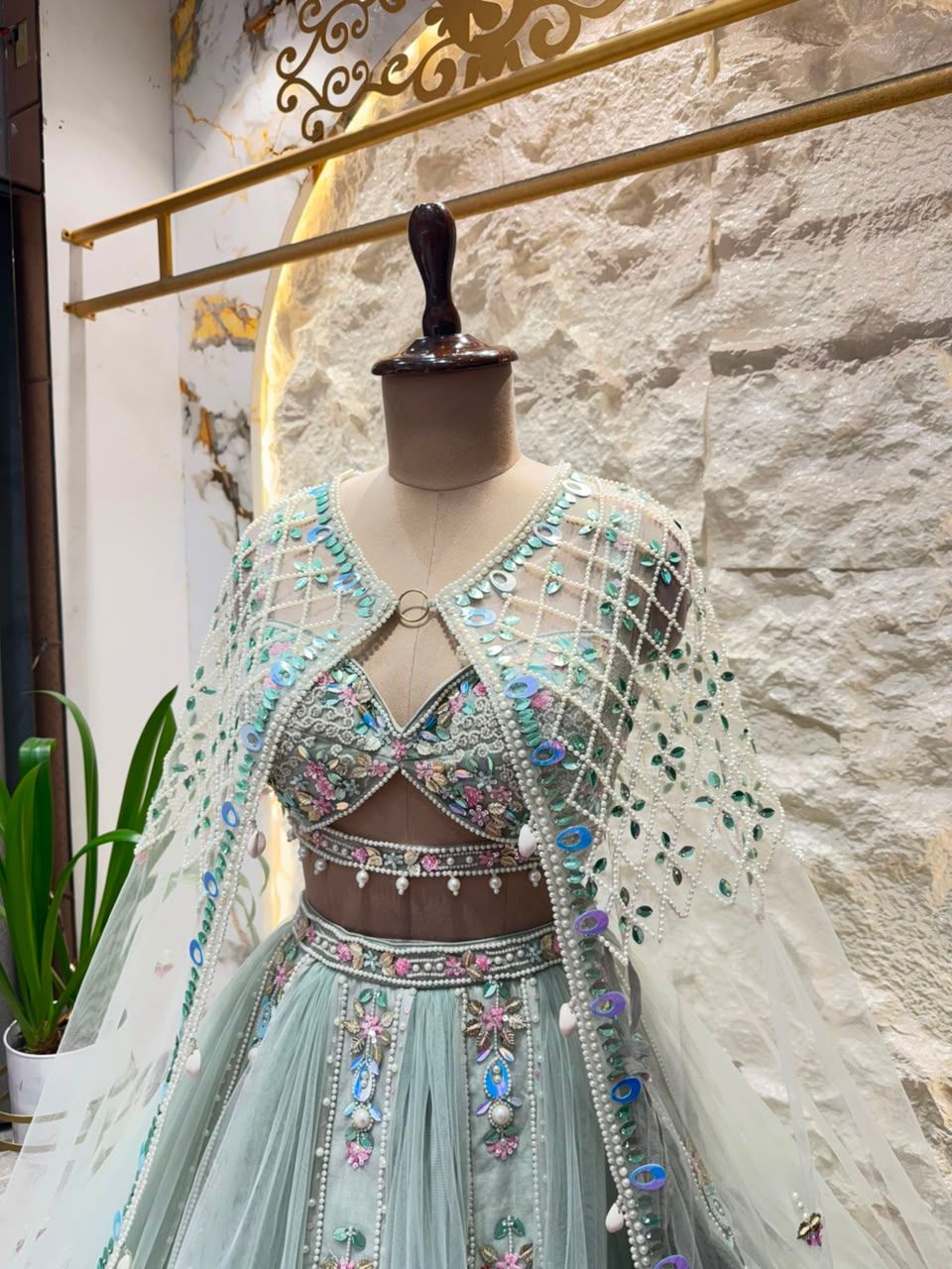"CELESTIAL MINT BLOOM LEHENGA"