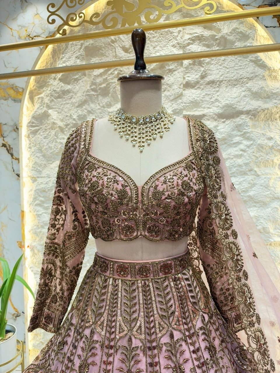 "BLUSH PINK AND ANTIQUE GOLD ROYAL LEHENGA"
