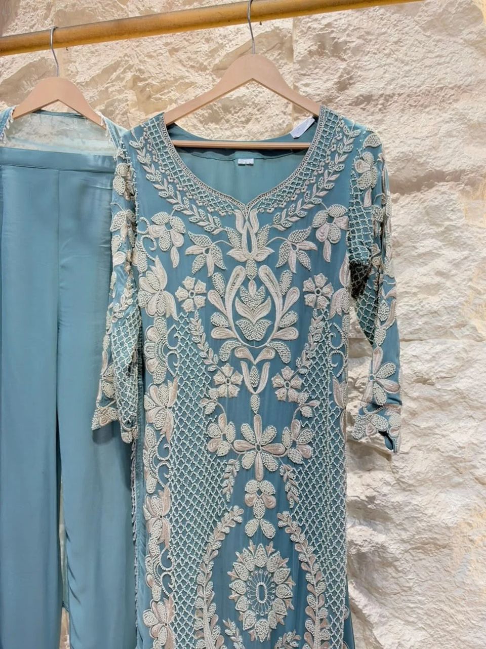 "ELEGANT TEAL BLUE EMBROIDERED SUIT"