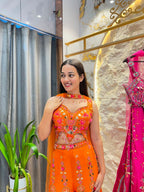 "SUNSET ORANGE MIRROR WORK INDO-WESTERN"